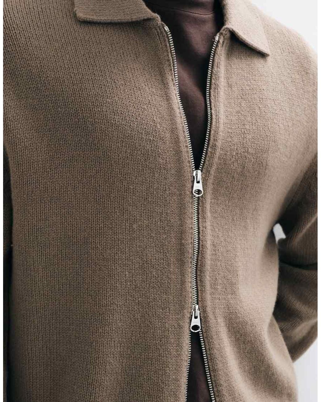 ARKET Natural Pure Wool Zip Through Cardigan With Polo Collar for men