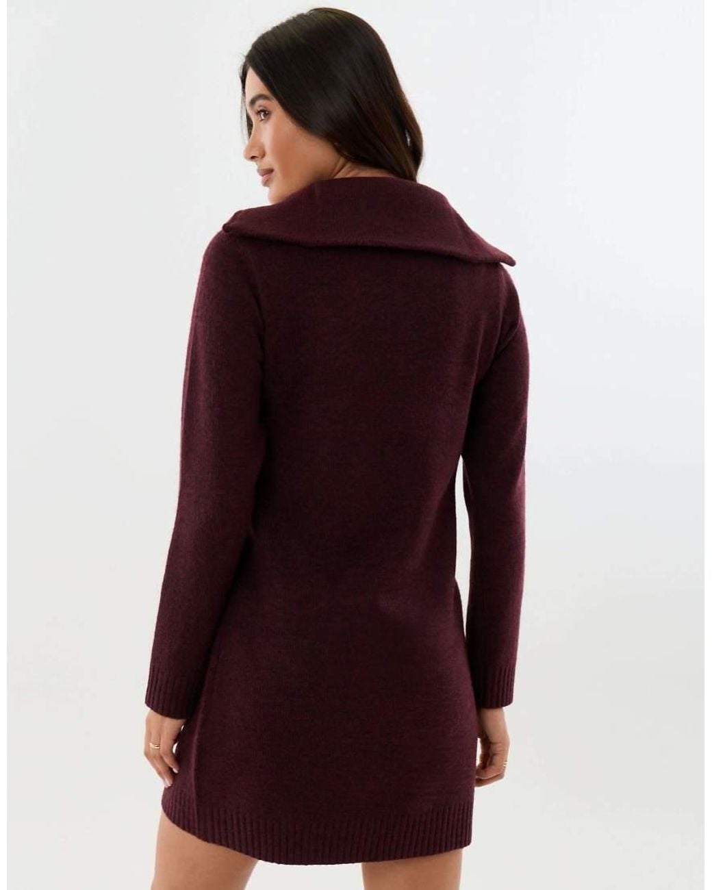 Threadbare Red Quarter Zip Brushed Knit Mini Dress