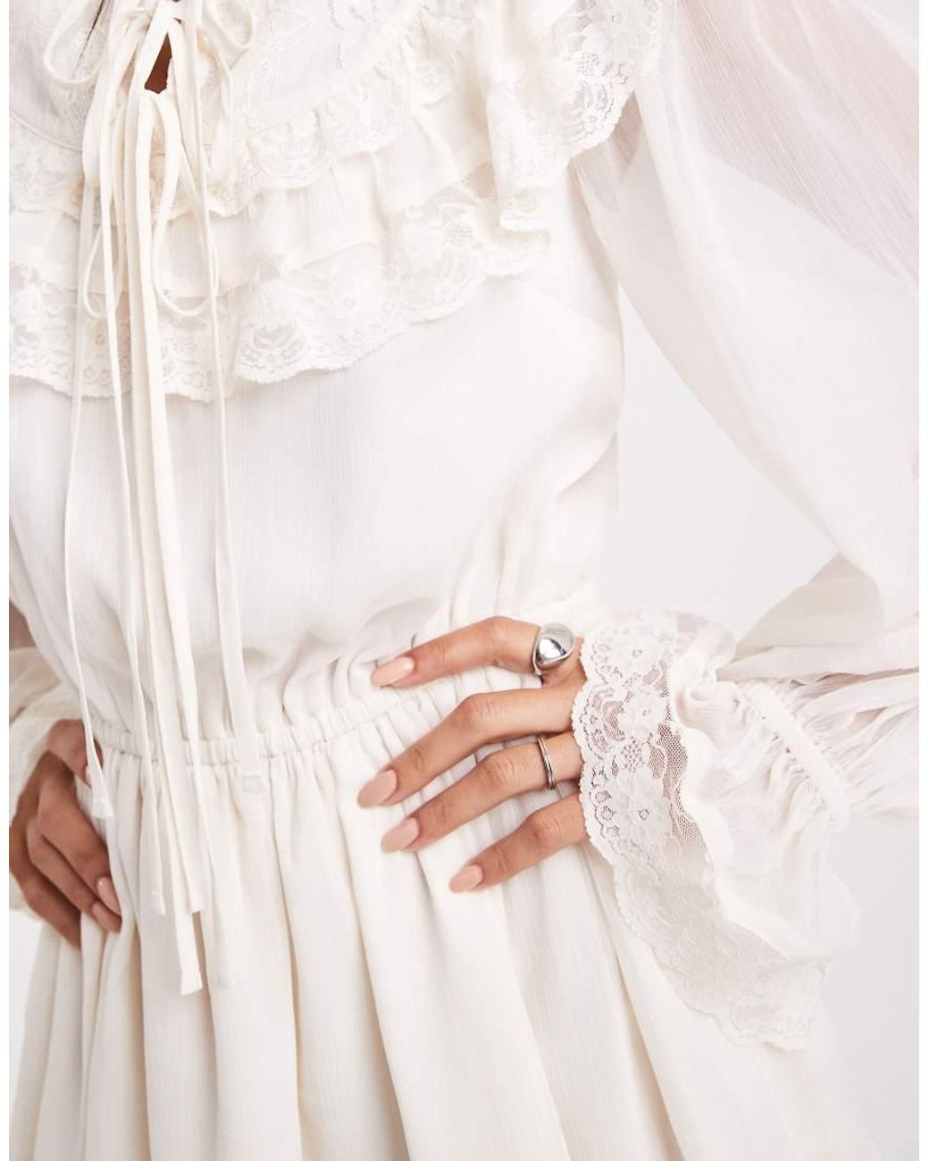 Miss Selfridge Natural Chiffon Victoriana Ruffle Mini Dress