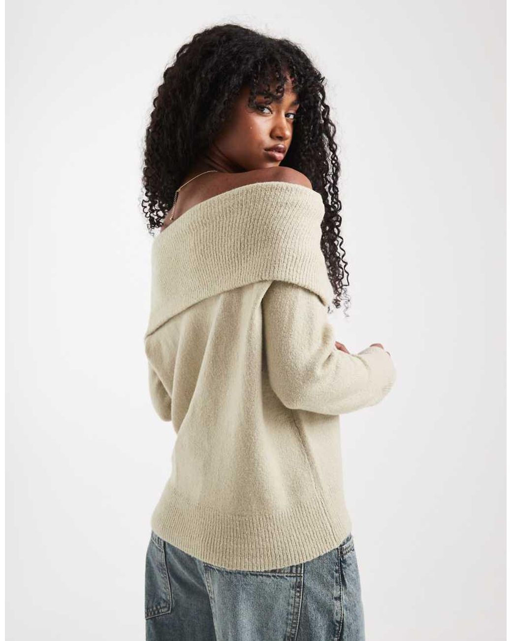 Brave Soul Natural Knitted Bardot Jumper