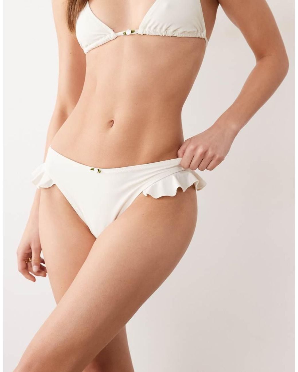 Miss Selfridge Brown Frill Bikini Bottom With Rose