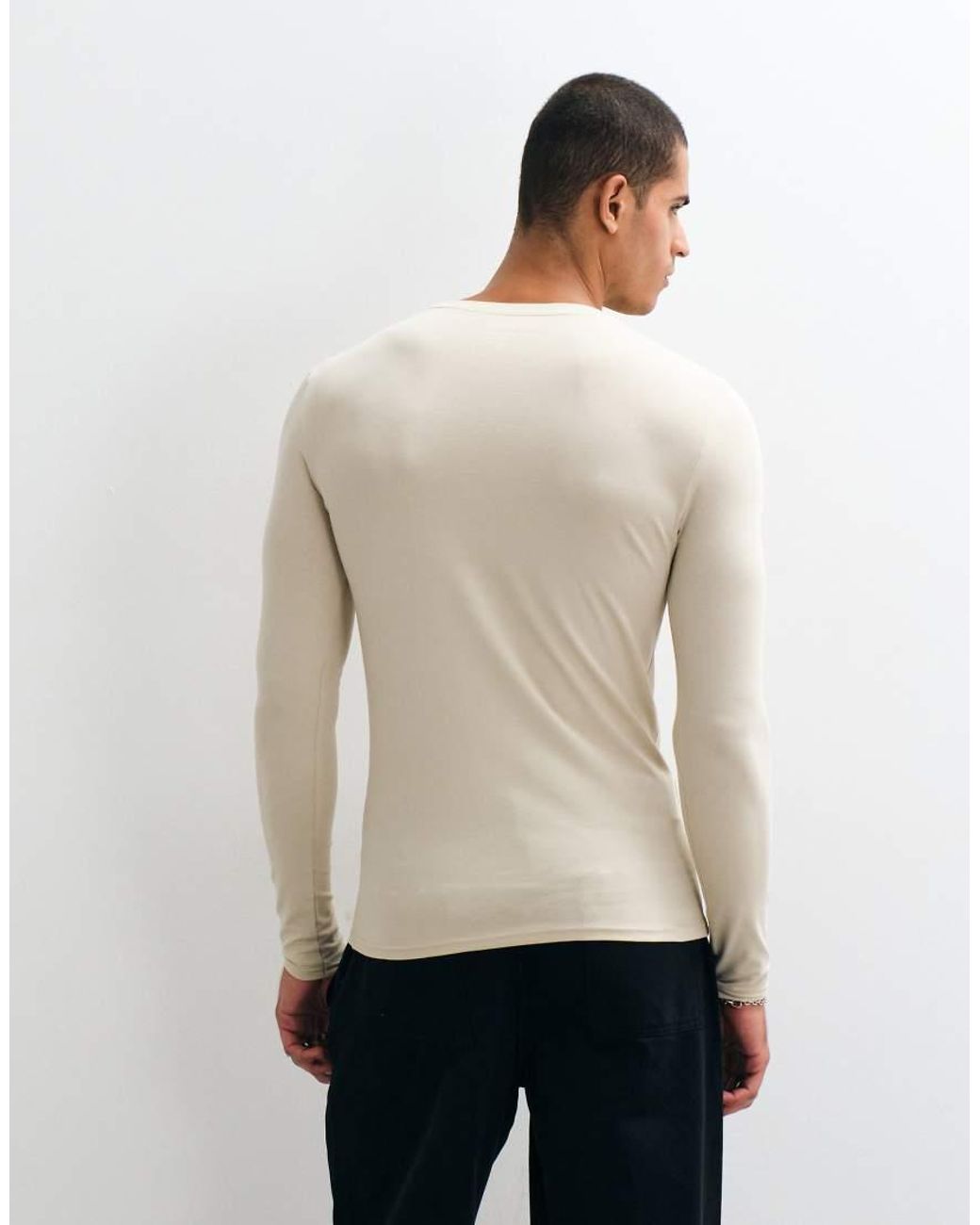 ASOS Natural Essentials Muscle Fit Long Sleeve T-shirt for men