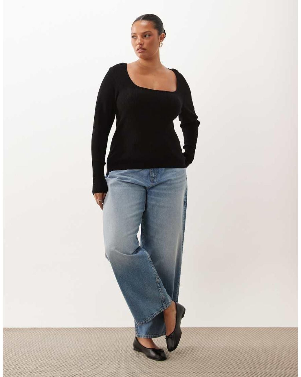 ASOS Black Asos Design Curve Structured Scoop Neck Top