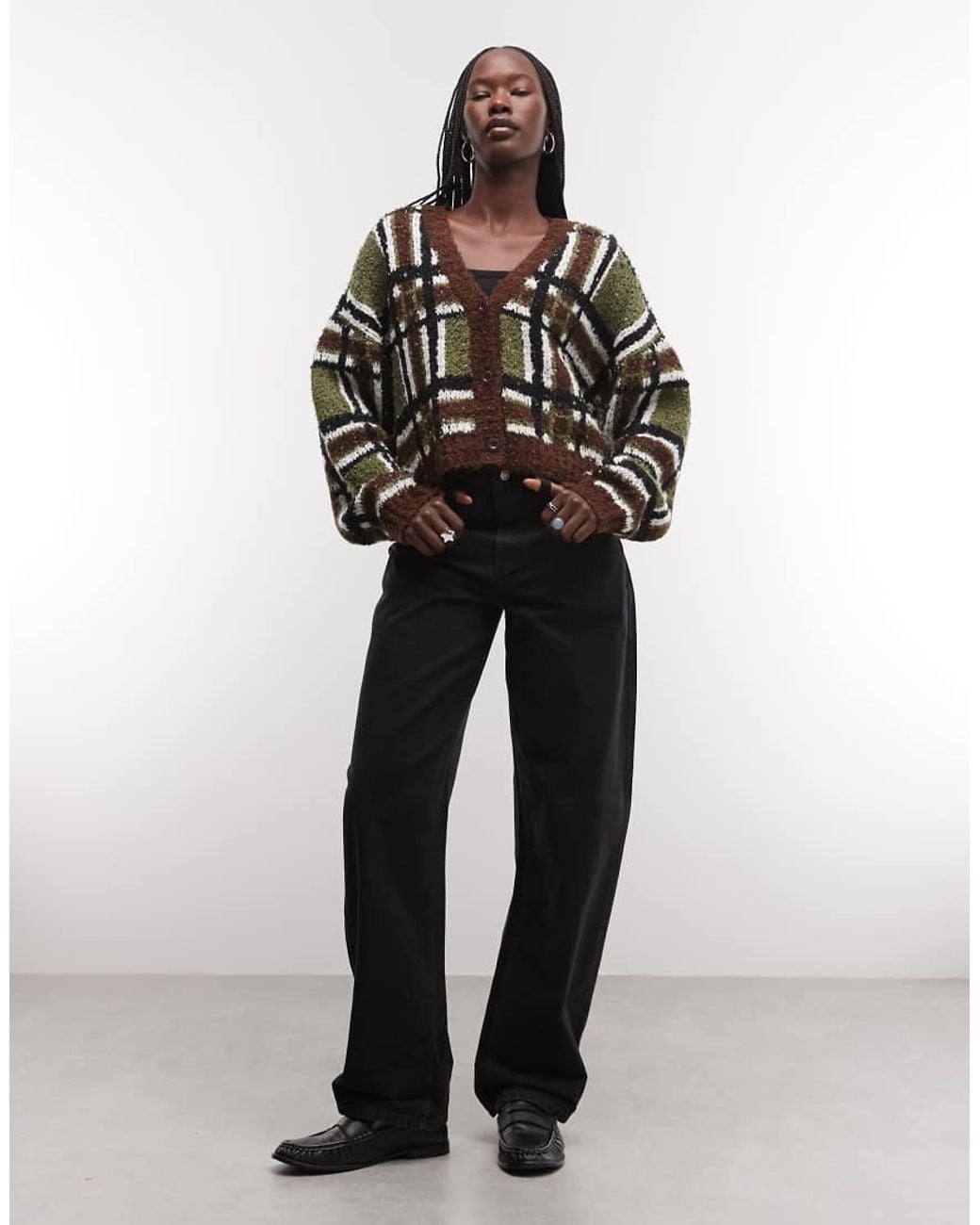 The Ragged Priest Black Boucle Oversized Boxy Cardigan