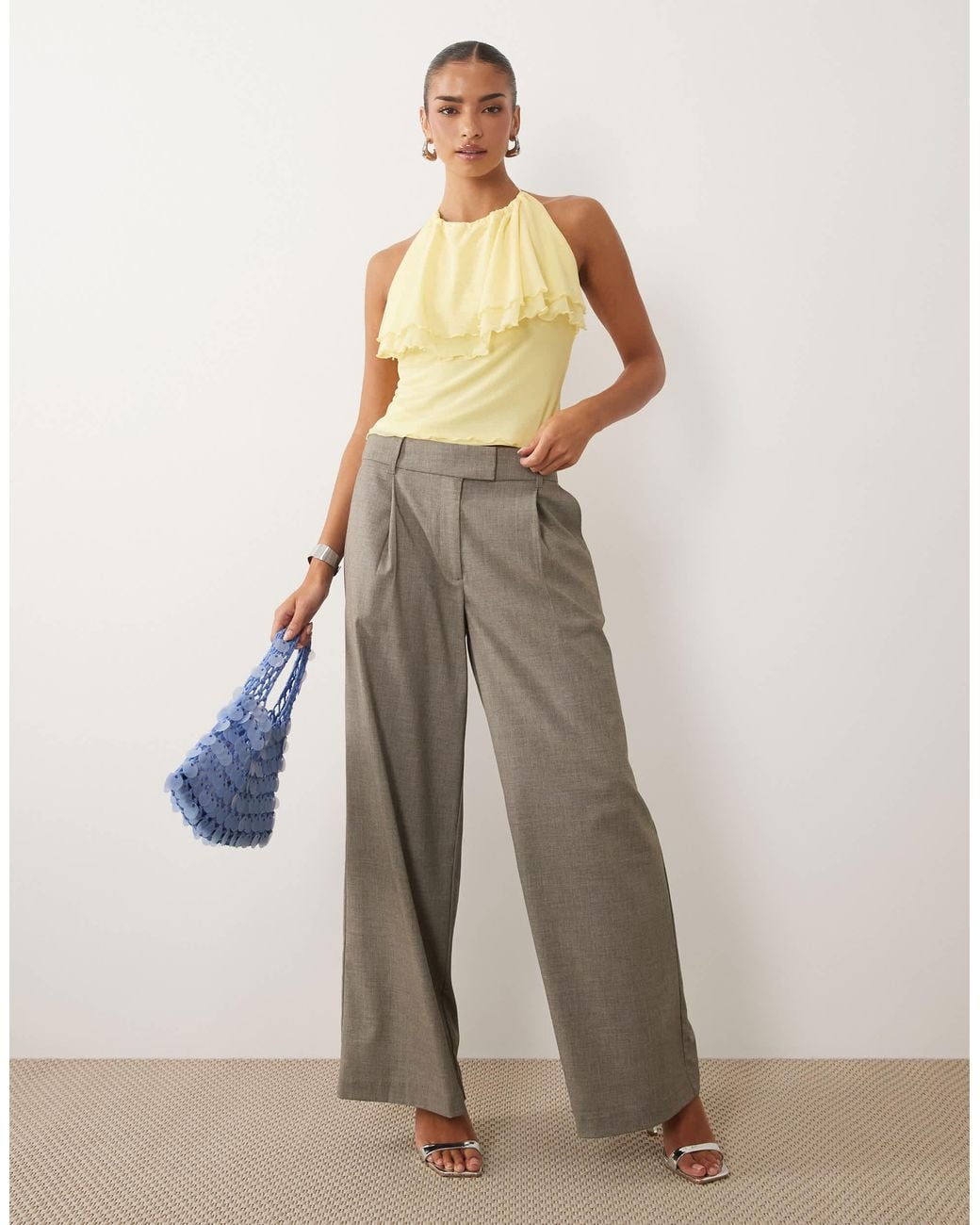 ASOS Natural Mesh Ruffle Halter Cami Top