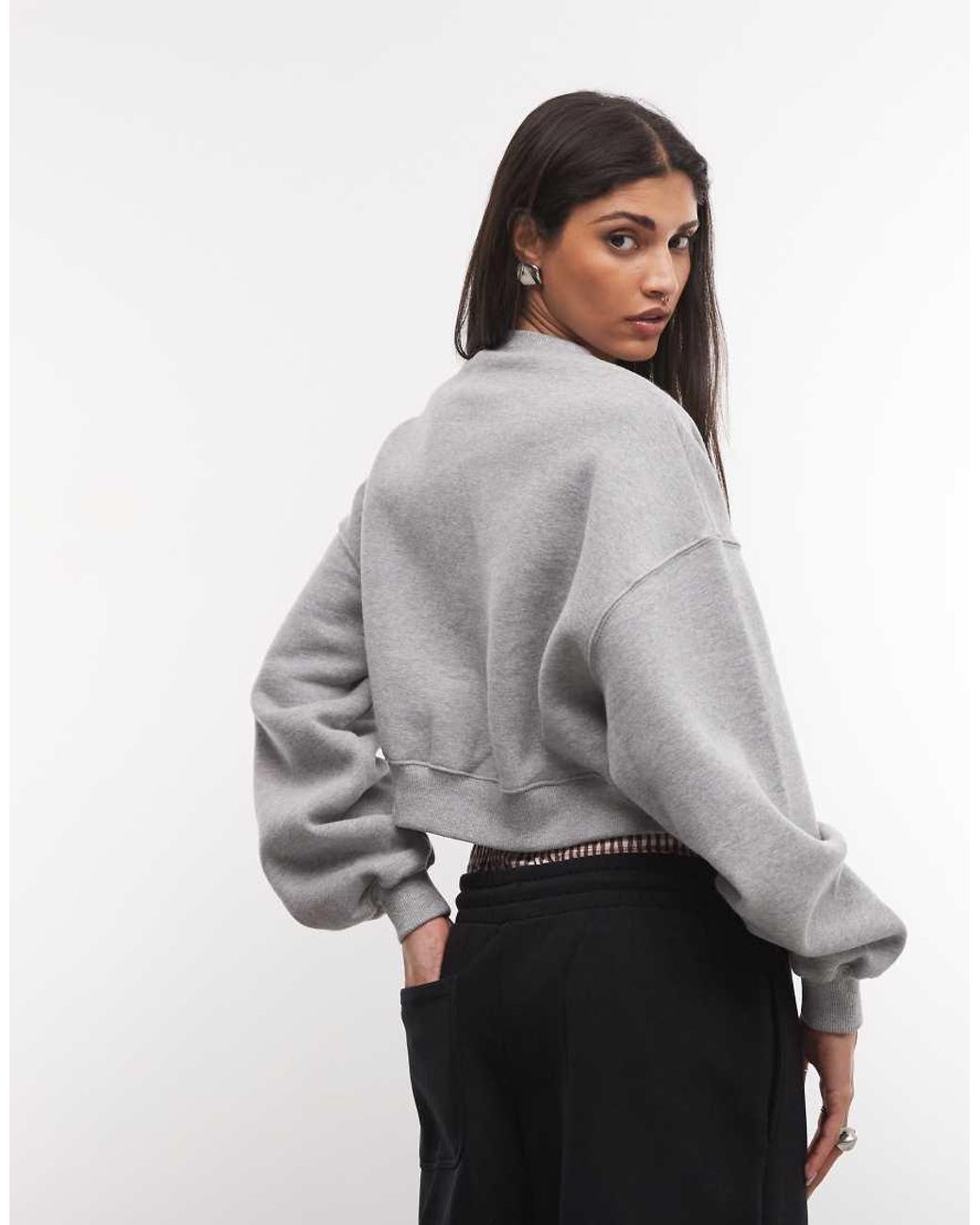 Nike Gray Studio Fleece Mid-weight Oversized Cropped Sweatshirt
