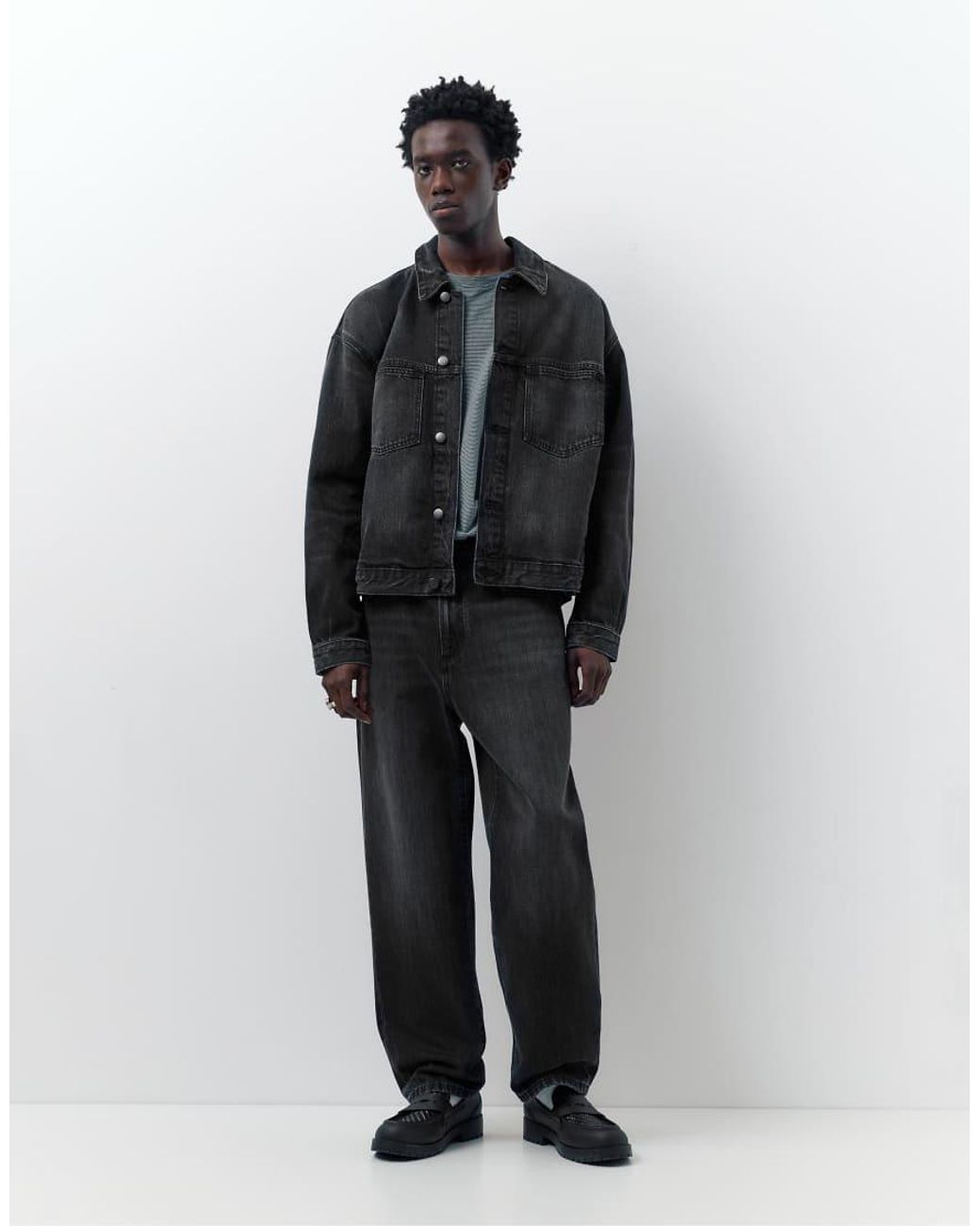 Pull&Bear Black Denim Trucker Jacket for men