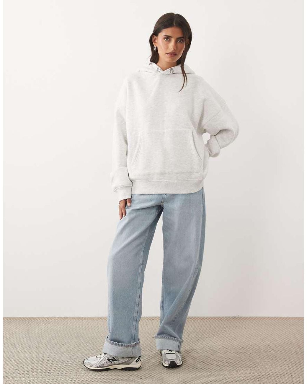 Kaiia White Cotton Rich Eyelet Detail Oversized Logo Hoodie