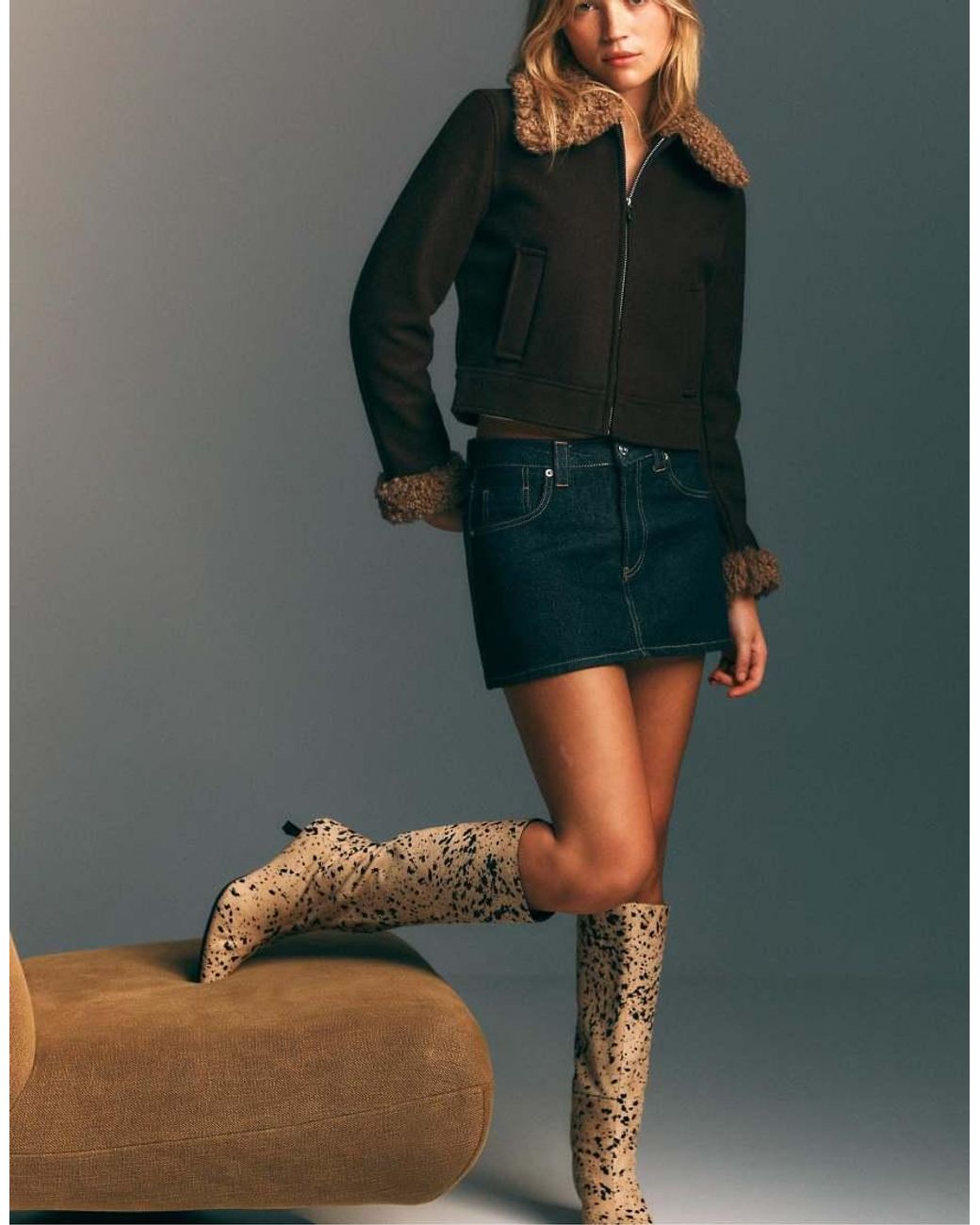 Stradivarius Green D62 Denim Skort