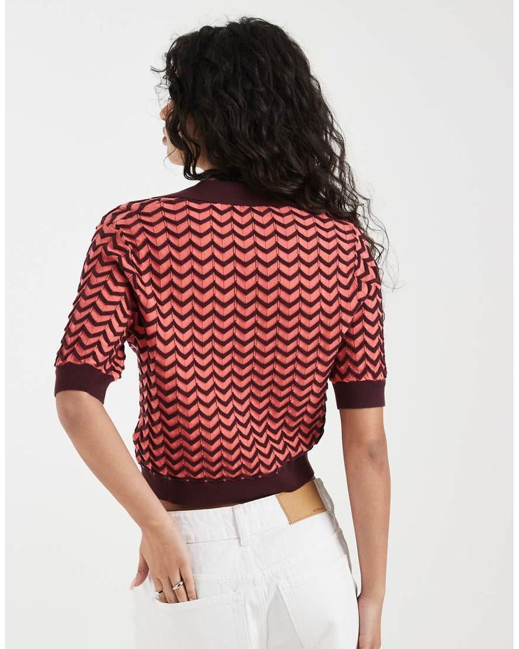 Fred Perry Red Pointelle Contrast Knitted Shirt