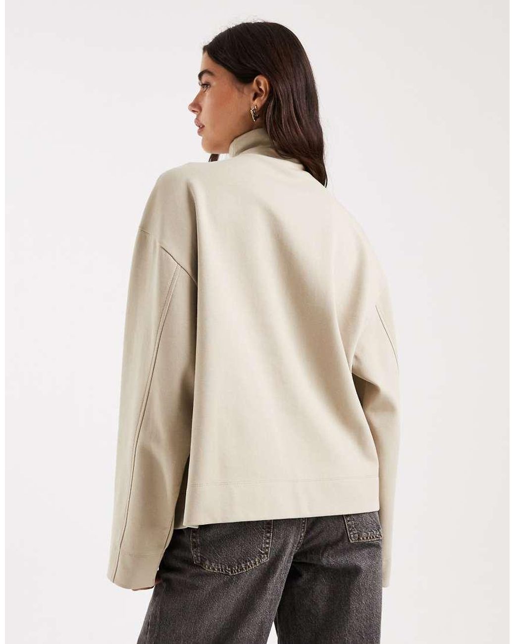 ASOS Natural High Neck Long Sleeve With Zip Top