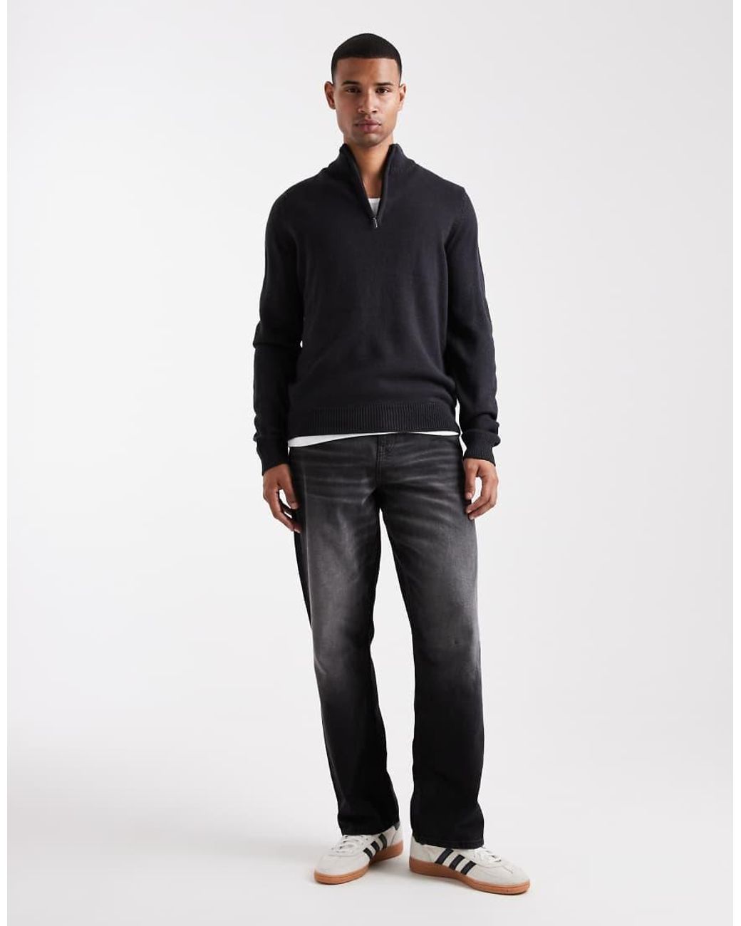 Brave Soul Blue Knit Quarter Zip Jumper for men