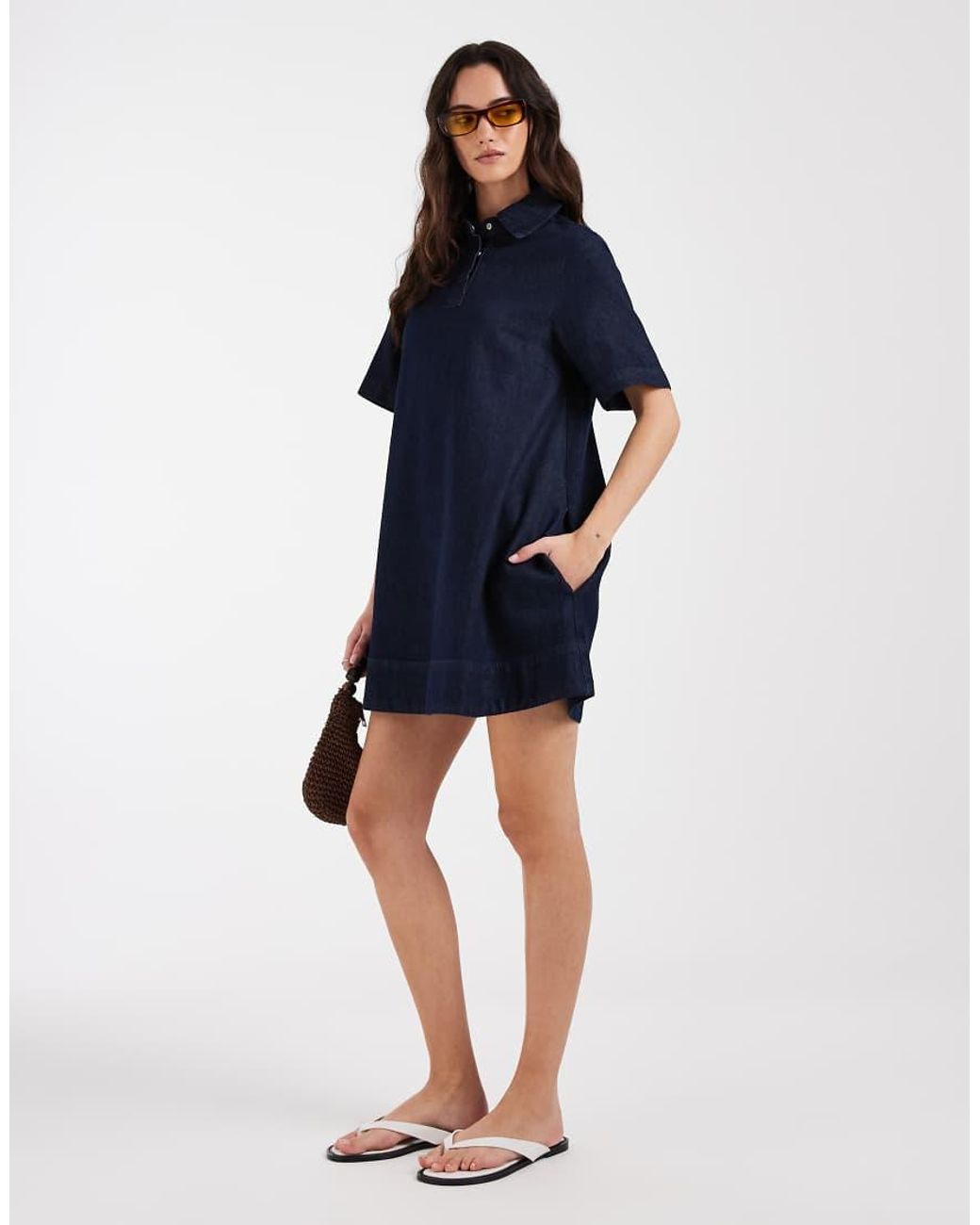 ASOS Blue Denim Swing Polo Shirt Dress