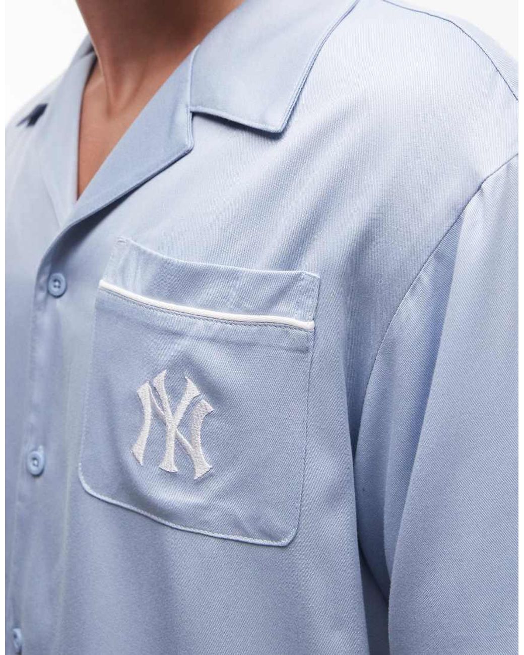 KTZ Blue Ny Yankees Logo Revere Collar Shirt for men