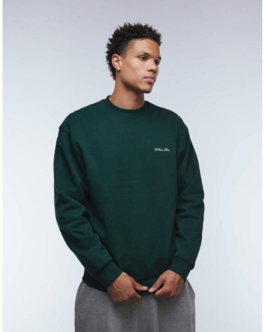 ASOS Green Sweatshirt With Script Text Print for men