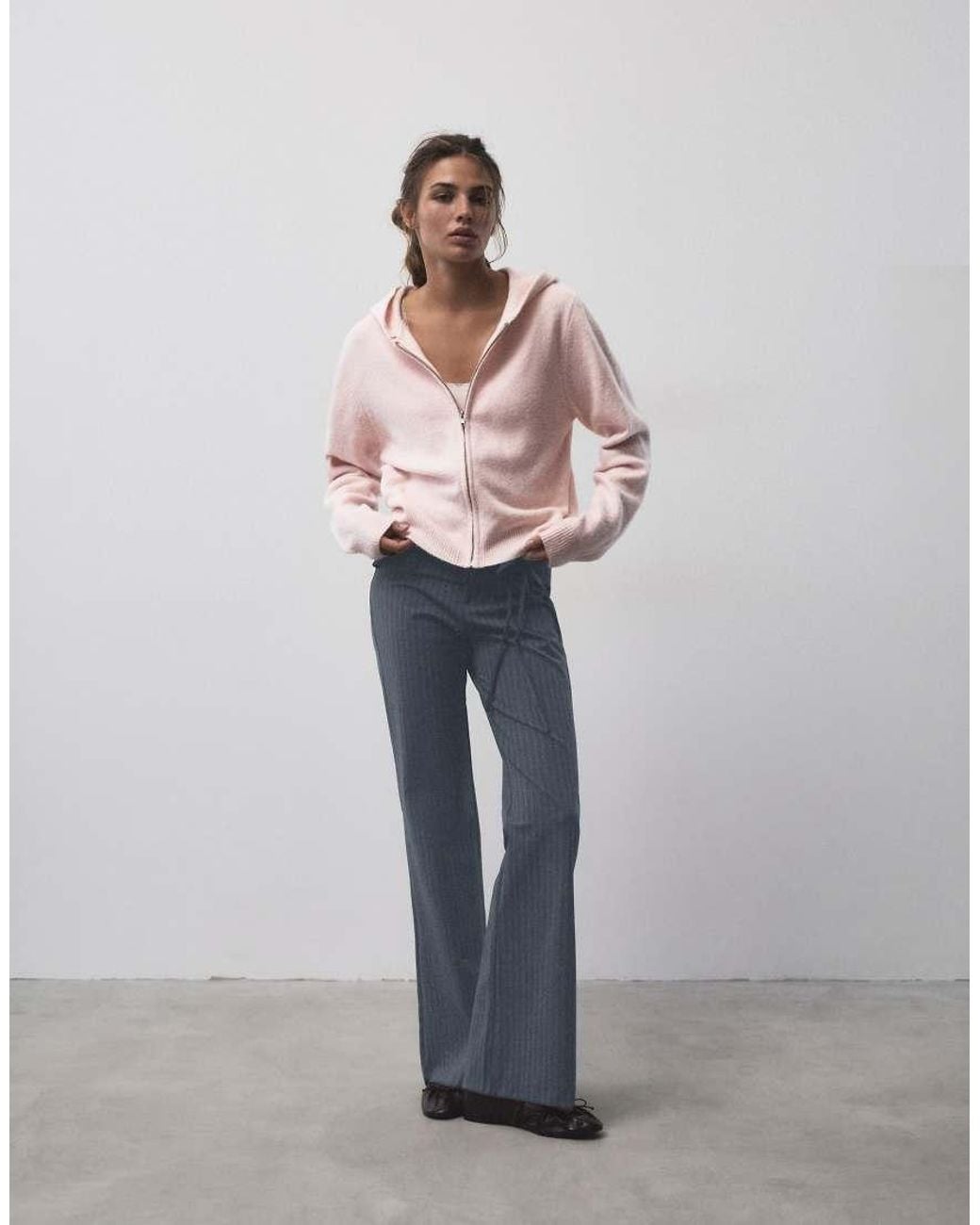 Pull&Bear Pink Zip-up Hooded Cardigan