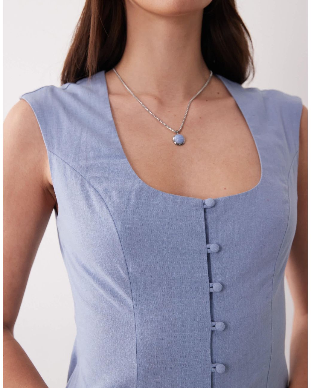ASOS Blue Square Neck Button Down Midi Sundress