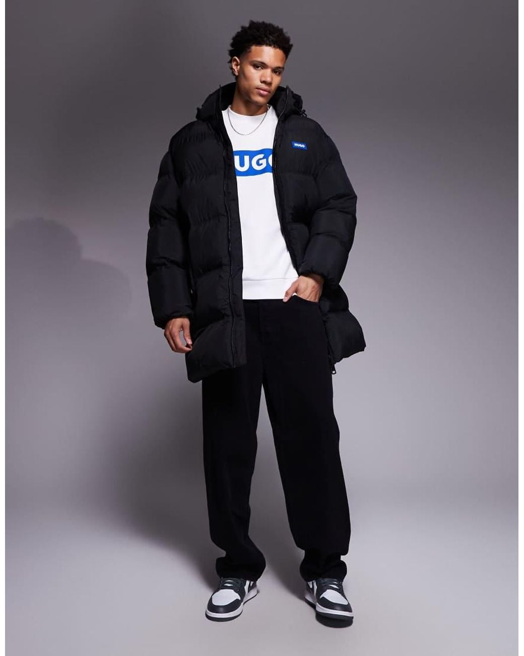 HUGO Gray Bodi Relaxed Fit Longline Chunky Puffer for men