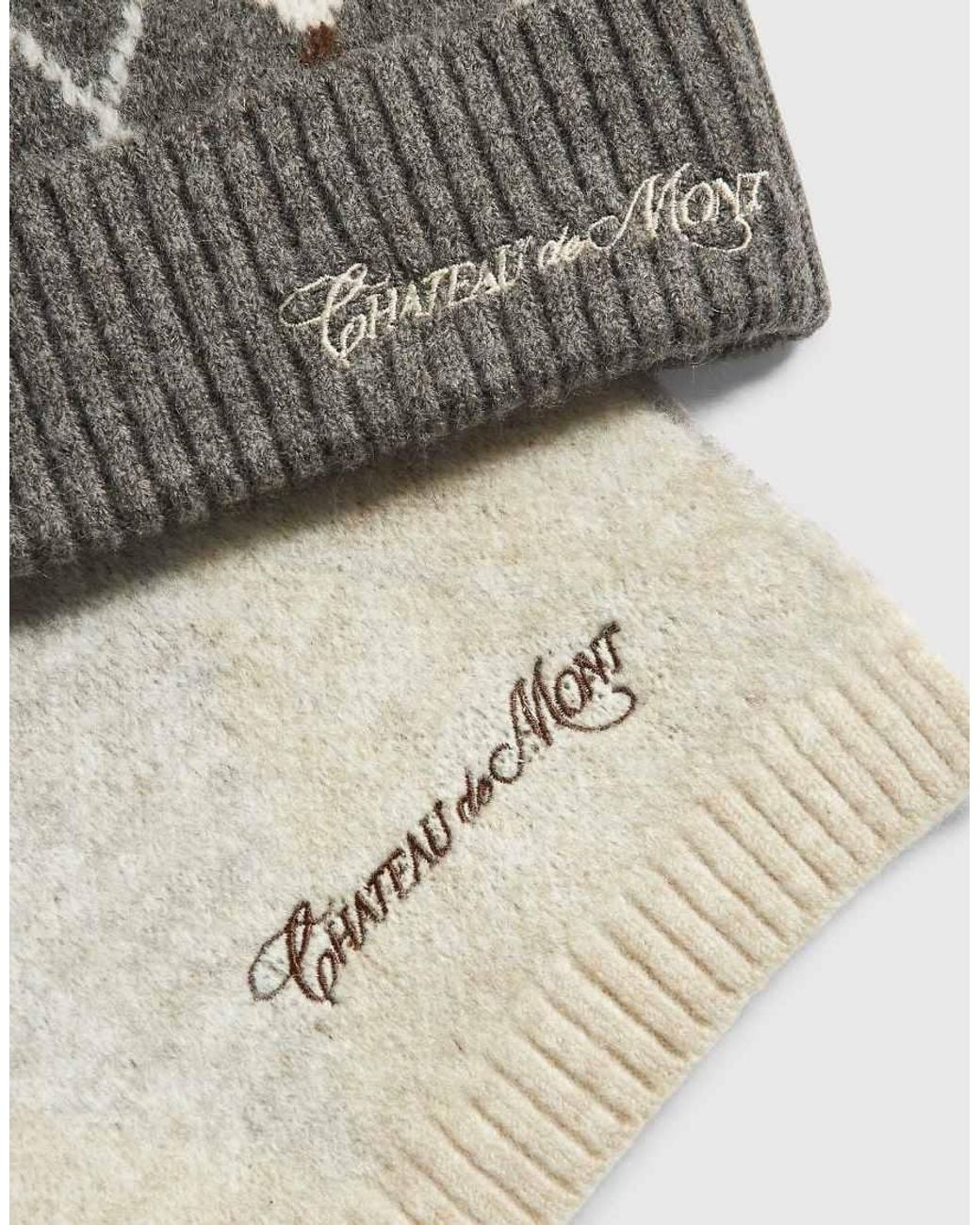 River Island Gray Argyle Cold Weather Scarf And Beanie Set for men