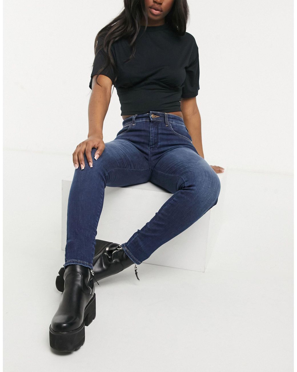 Wrangler Body Bespoke Mid Rise Skinny Jeans in Blue | Lyst UK