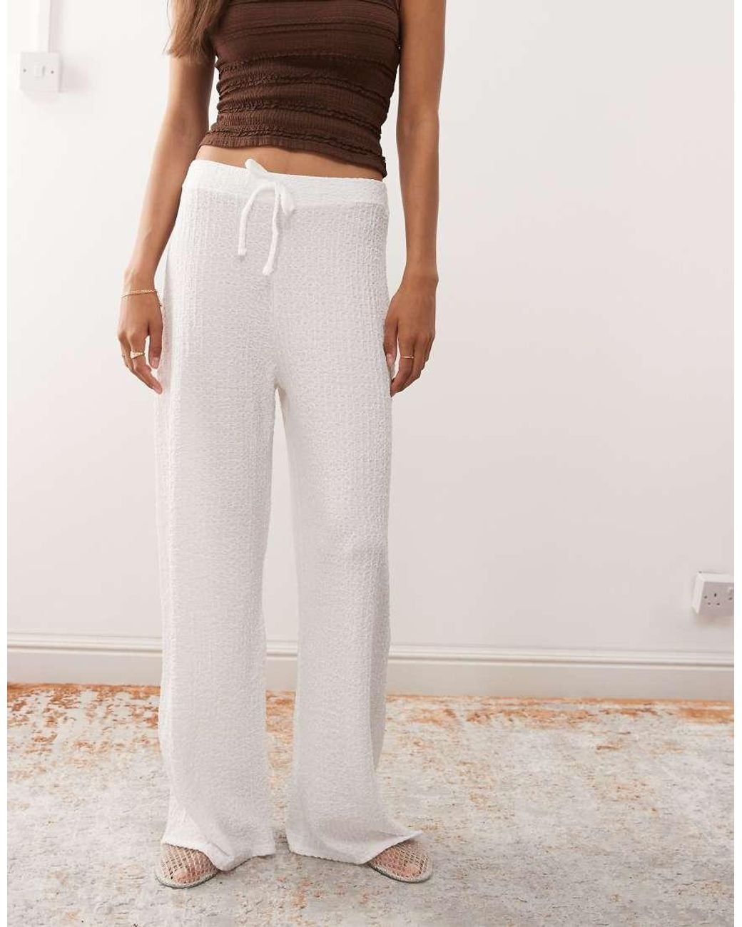 Miss Selfridge White Textured Jersey Straight Leg Trouser Co Ord