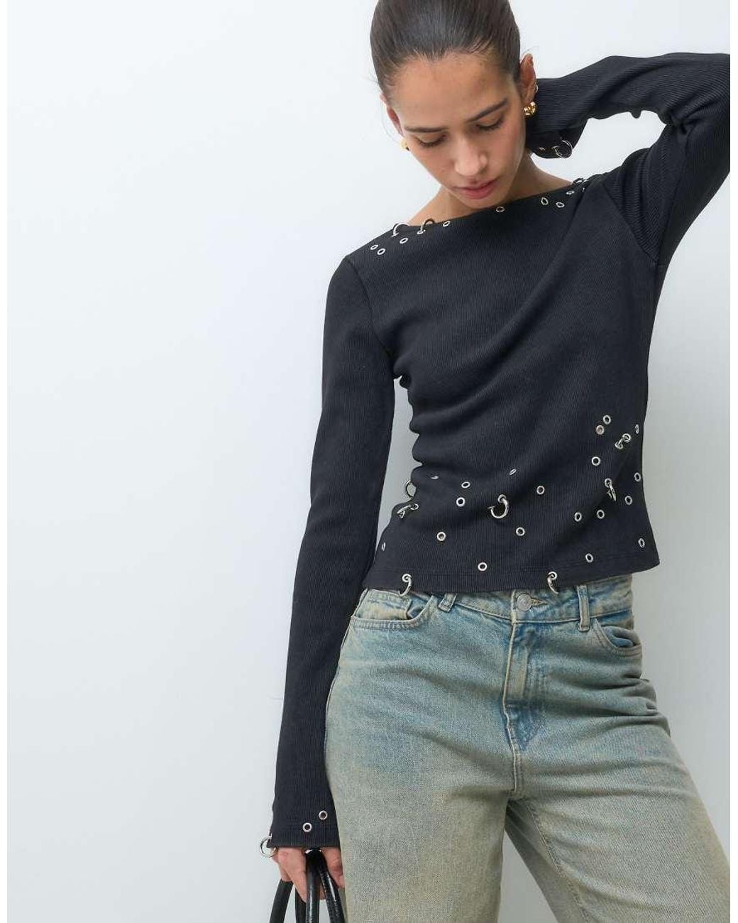 The Ragged Priest Blue Long Sleeve Top With Eyelet Detailing