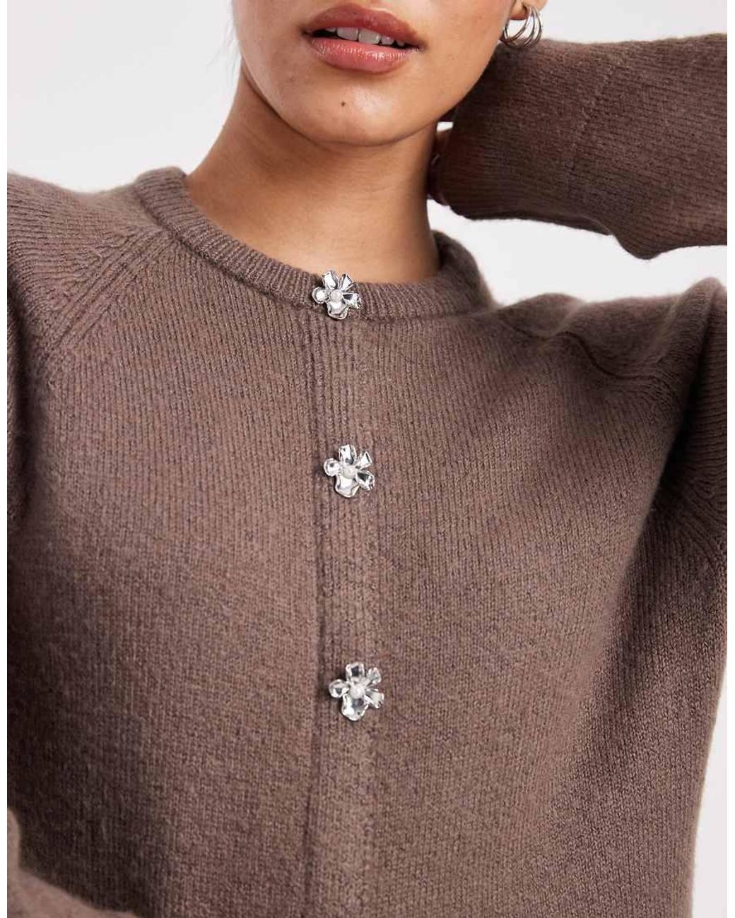 New Look Brown Flower Faux Cardigan Jumper