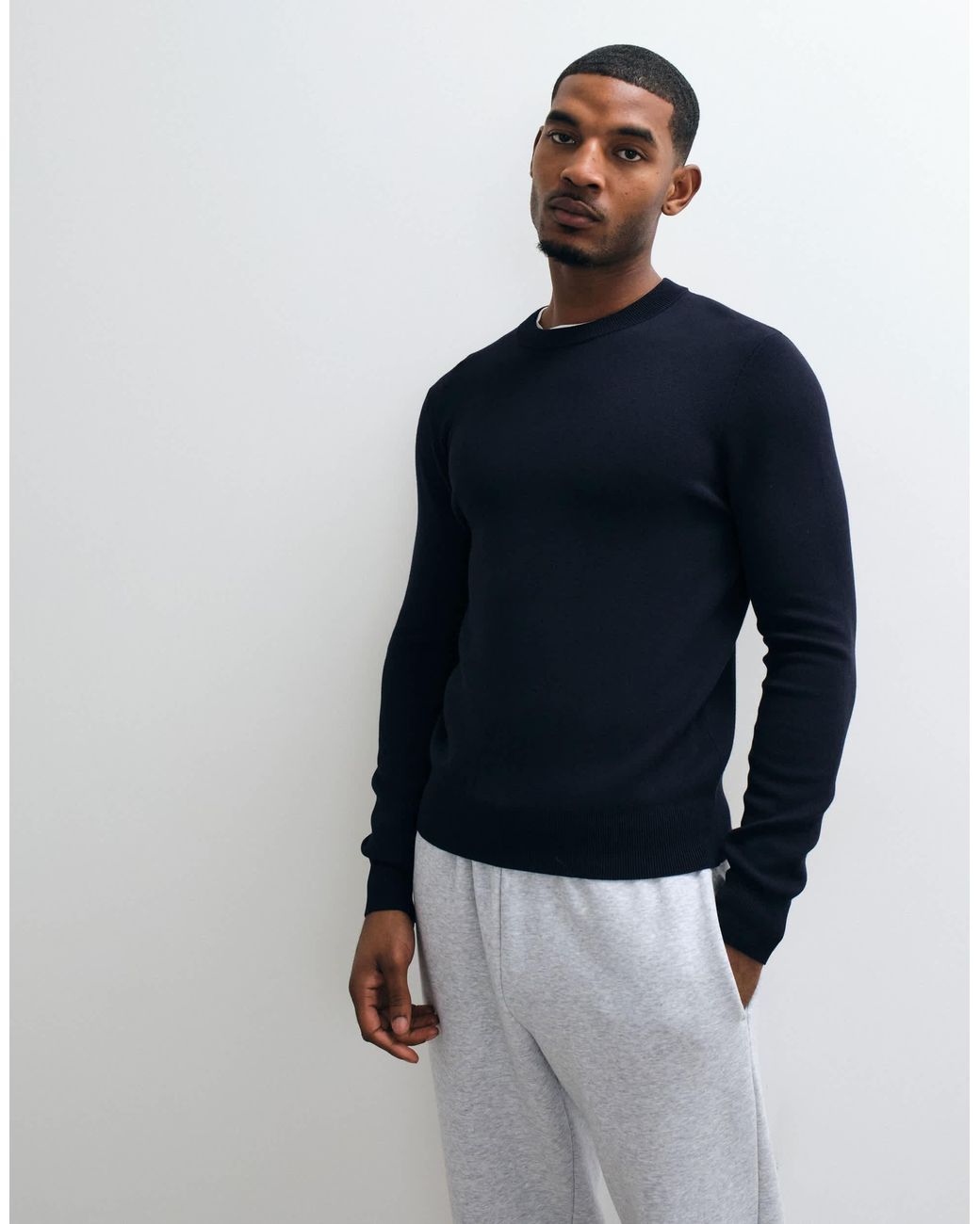 Mango Blue 100% Wool Knitted Jumper for men