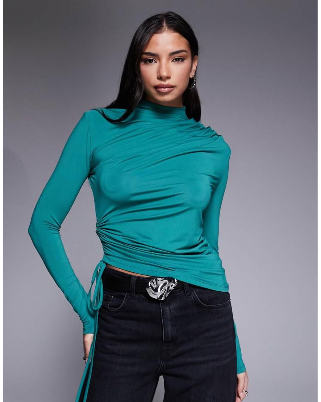 ASOS Blue Modest Adjustable Long Sleeve Top With Shoulder Pads
