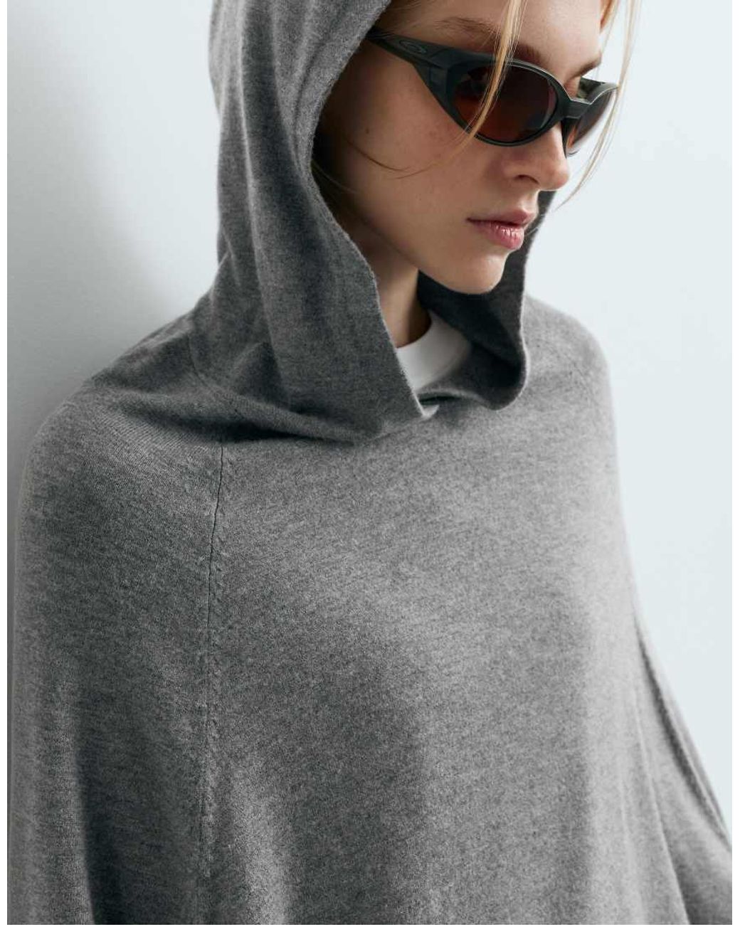 Oysho Gray Cape-Style Hooded Jumper