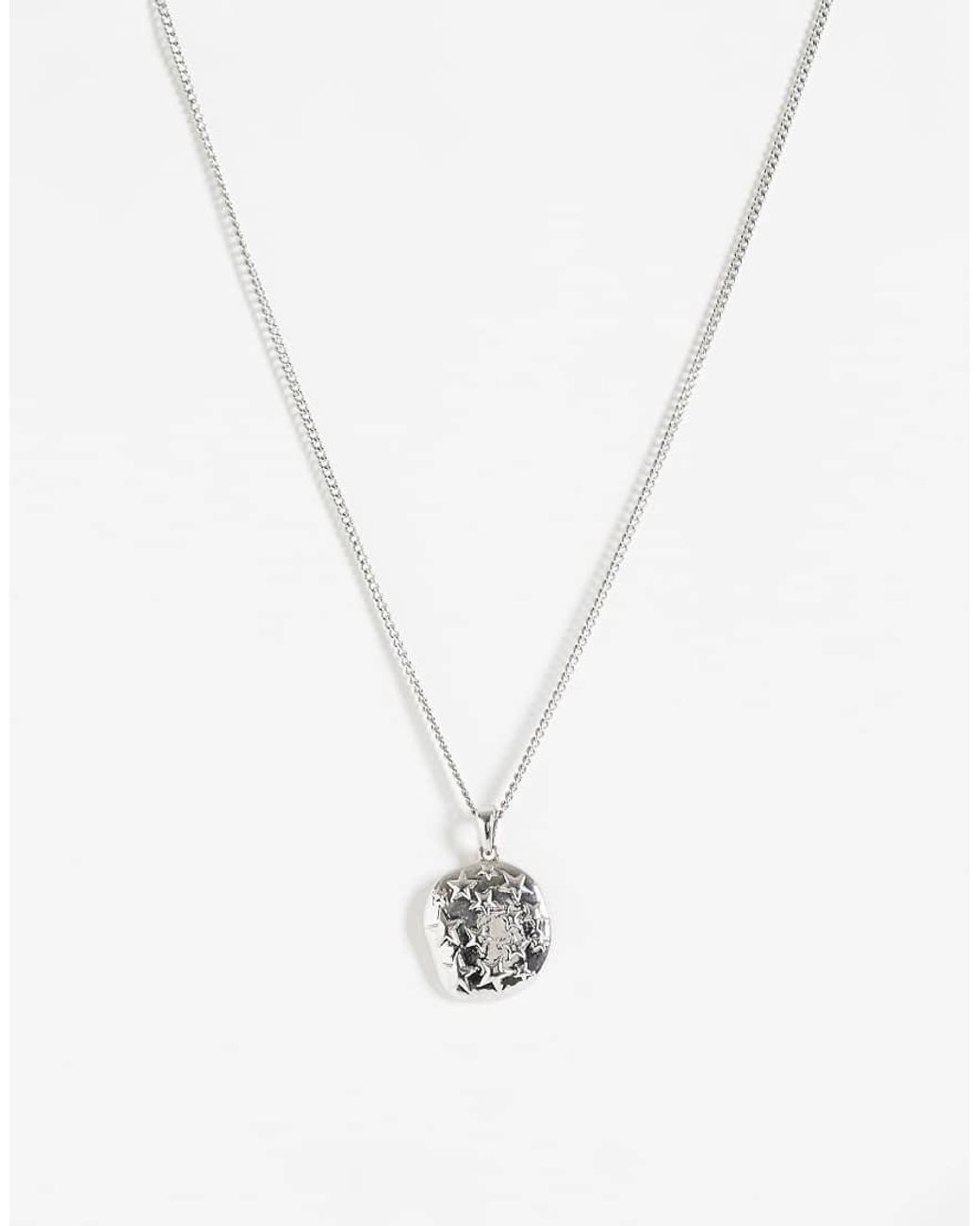 Reclaimed Vintage White Rhodium Pendant With Star Emboss Necklace for men