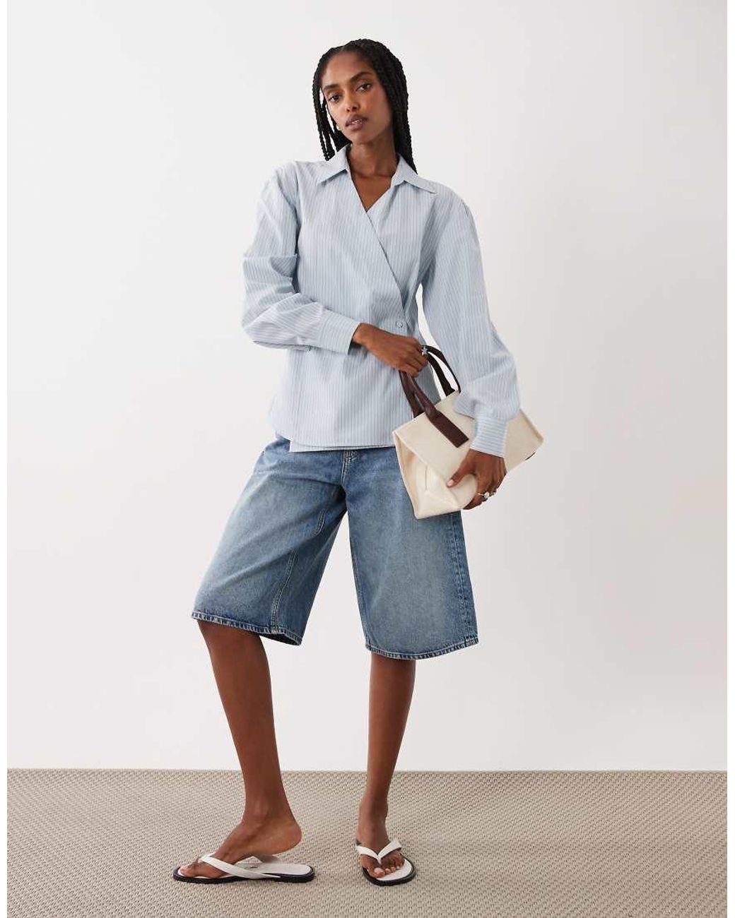 ASOS Blue Wrap Shirt With Cocoon Sleeve