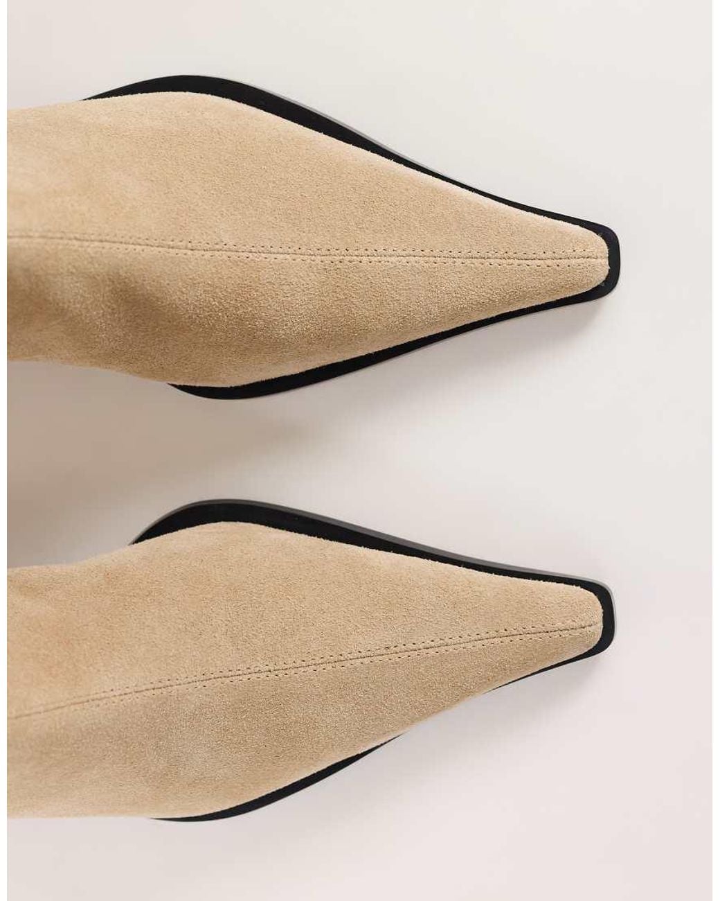 TOPSHOP Natural Penny Real Suede Block Heel Pointed Ankle Boot