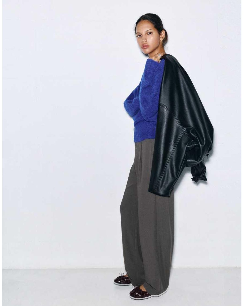 Pull&Bear Gray Wide Leg Tailored Darted Trousers
