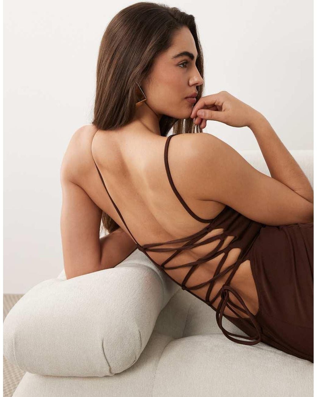ASOS Brown Square Neck Maxi With Open Lace Up Back