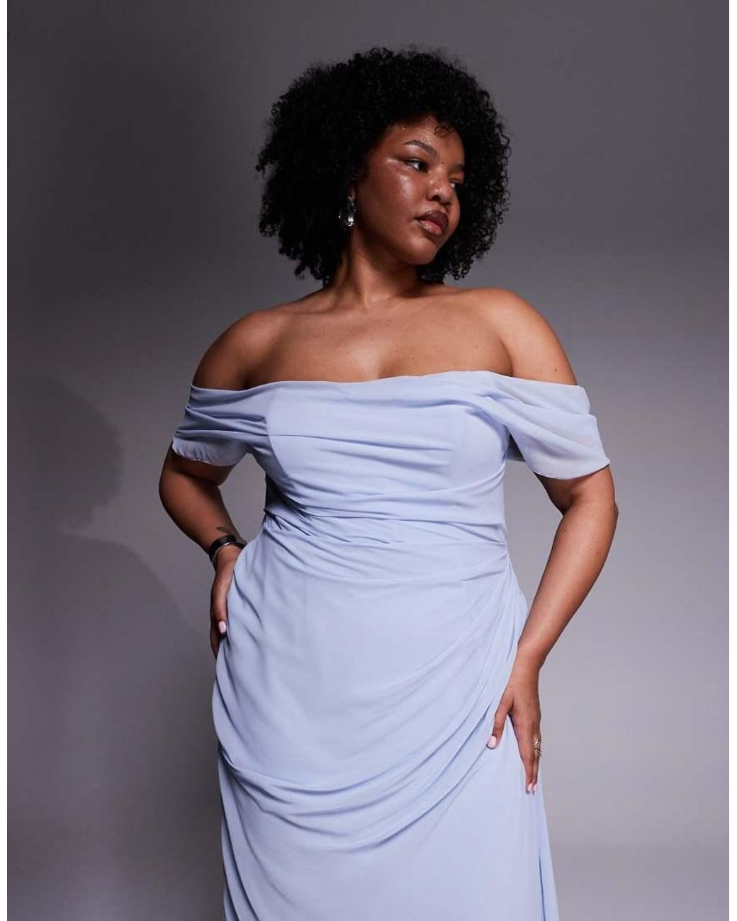 ASOS Blue Asos Design Curve Georgette Bardot Bridesmaids Dress