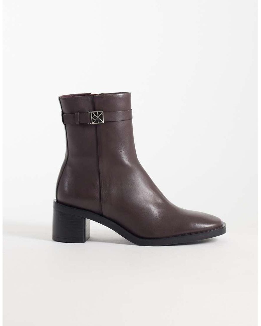Calvin Klein Multicolor Leather Ankle Boots With Block Heel And Logo Buckle Detail