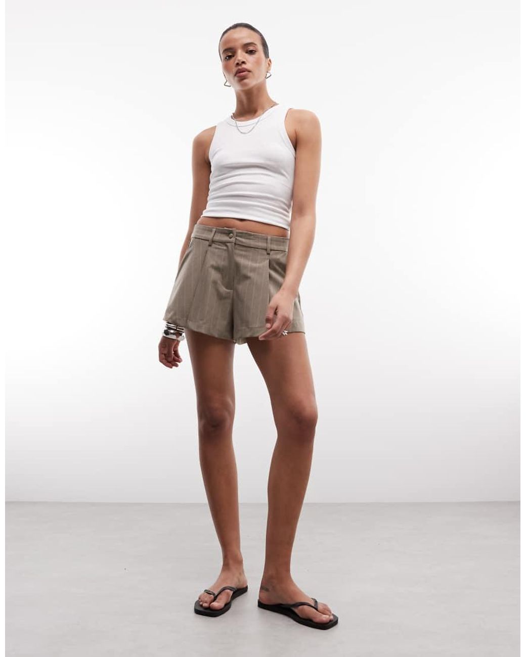 Monki White Pleated Tailored Shorts