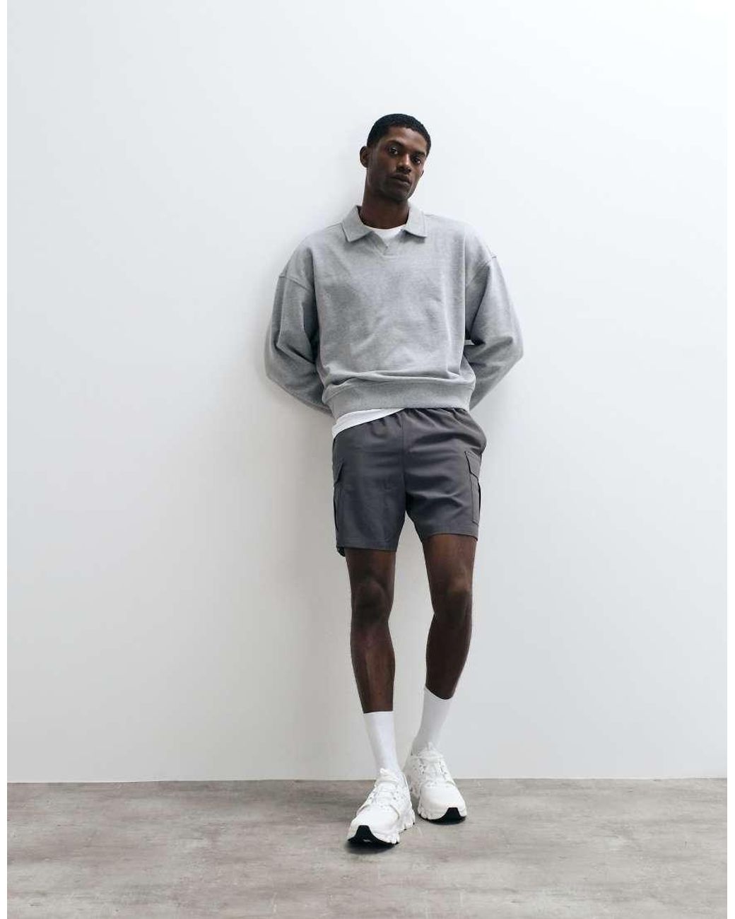 4505 Gray Cotton Oversized Polo Sweatshirt With Quick Dry Finish for men