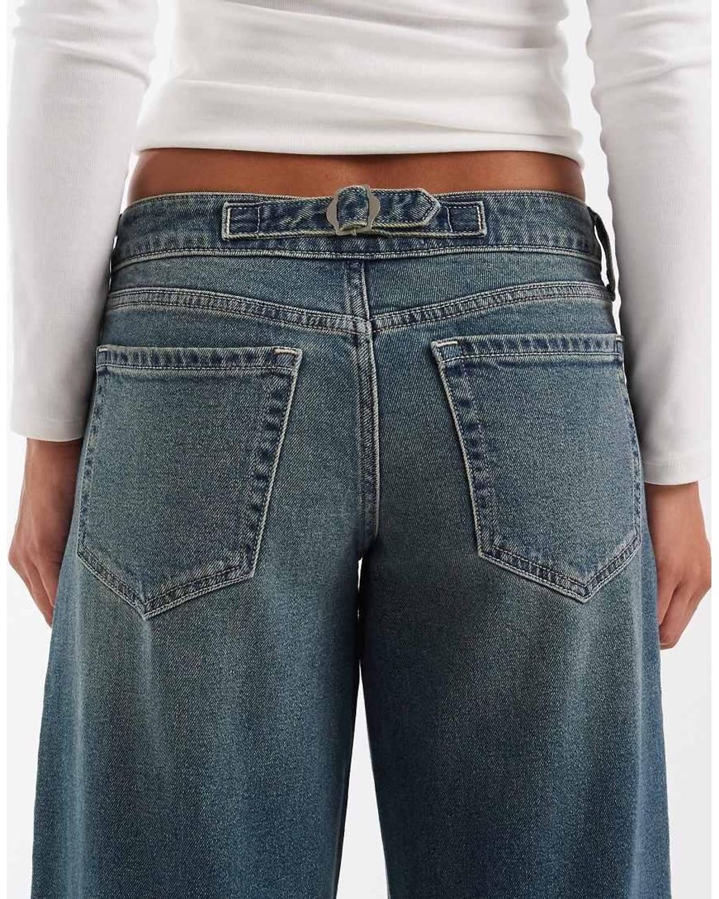 Hollister Blue Ultra Low Rise baggy Fit Jeans With Embroidery Detail