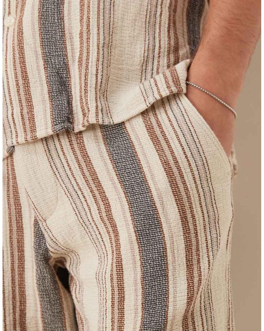 SELECTED Natural 100% Cotton Co-ord Textured Stripe Shorts for men