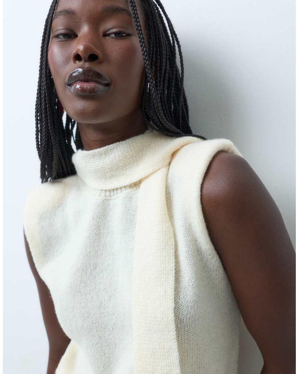 Pretty Lavish White Knit Sleeveless High Neck Scarf Top