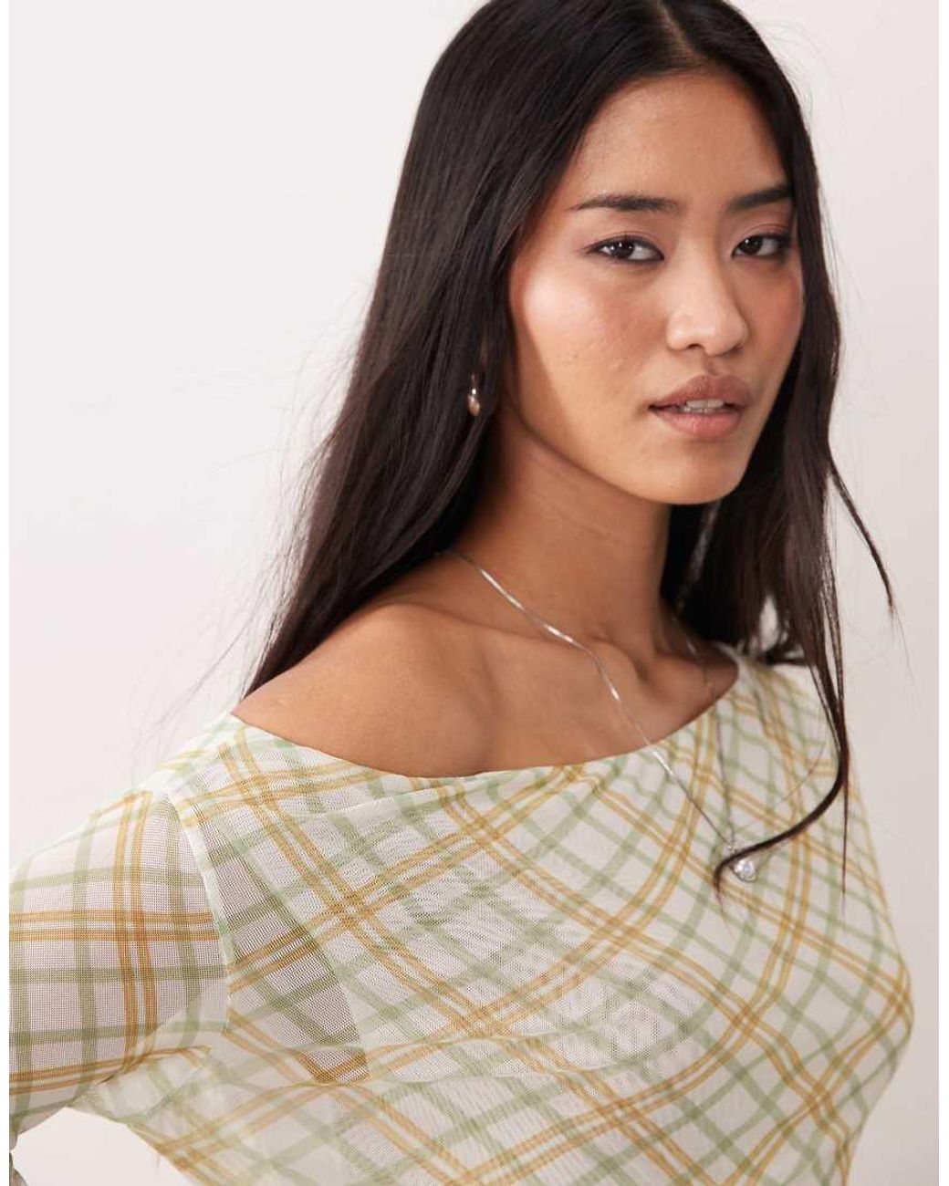 ASOS Natural Long Sleeve Fallen Shoulder Mini Dress