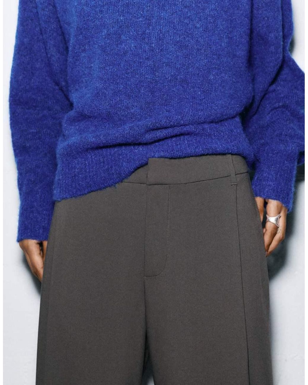 Pull&Bear Gray Wide Leg Tailored Darted Trousers