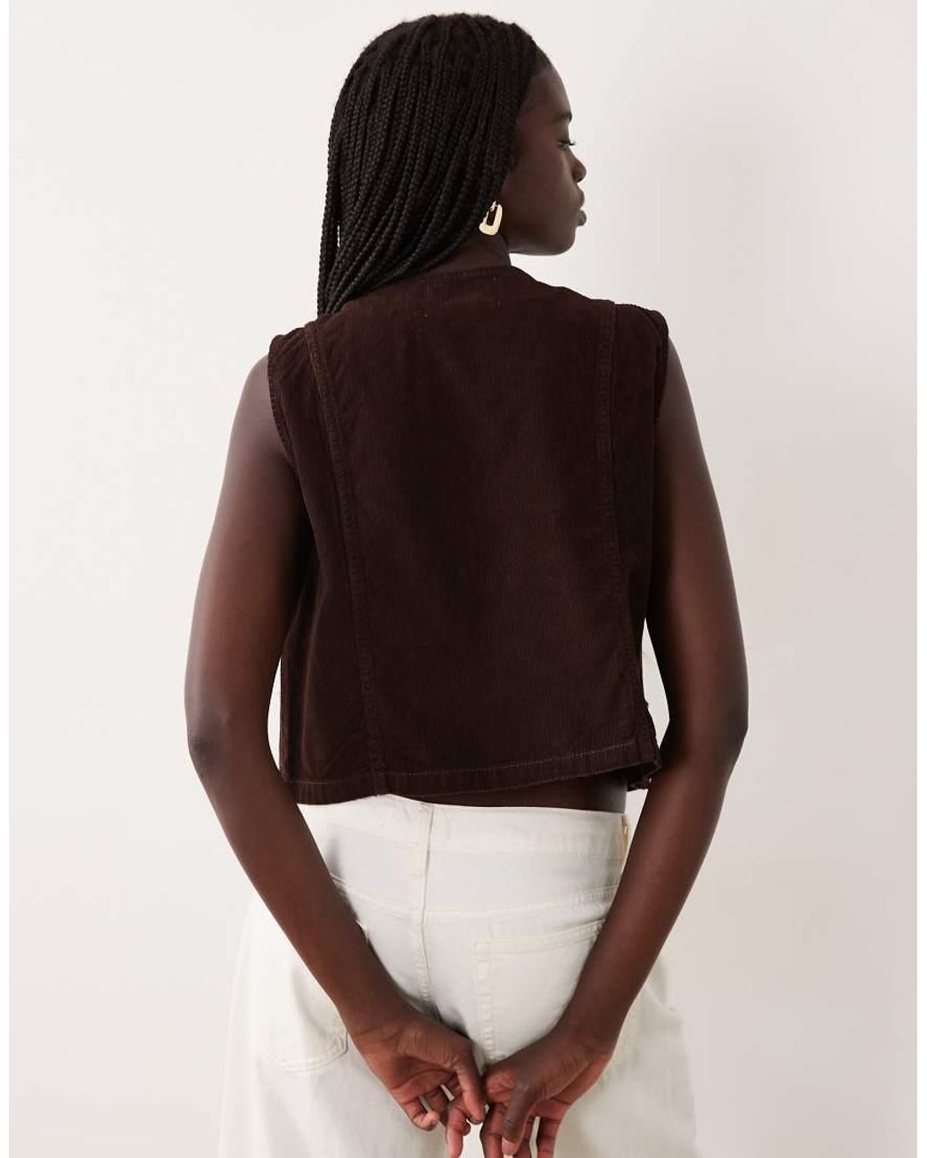 Pieces Brown Tie Detail Round Neck Cord Singlet