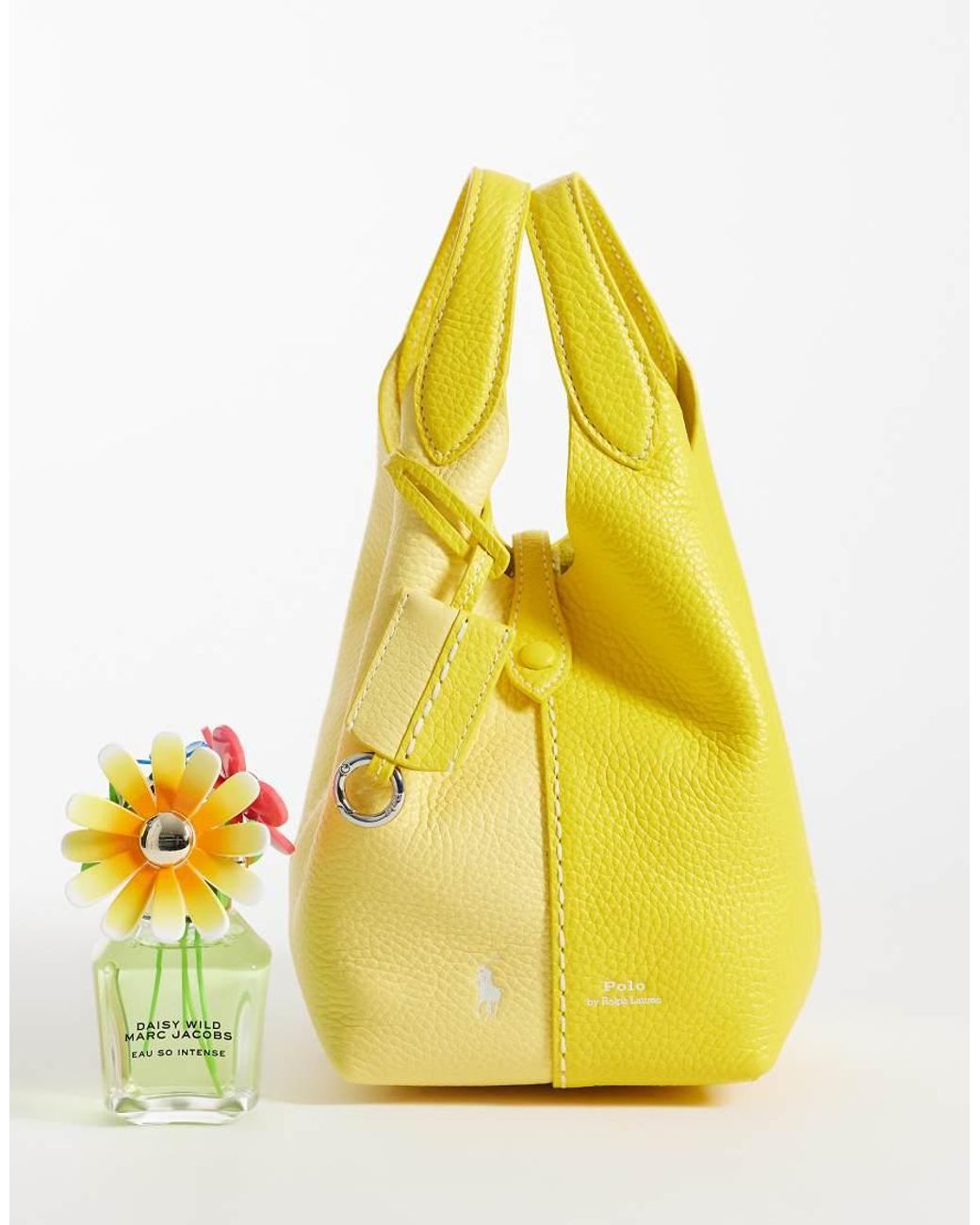 Polo Ralph Lauren Yellow Play Pebble 100% Leather Medium Tote Bag