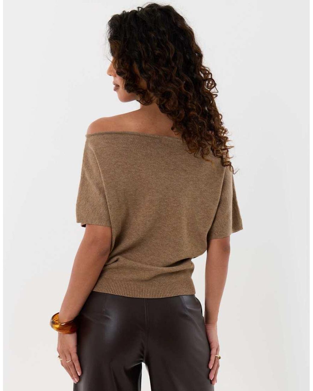 Threadbare Natural Short Sleeve Slash Neck Jumper