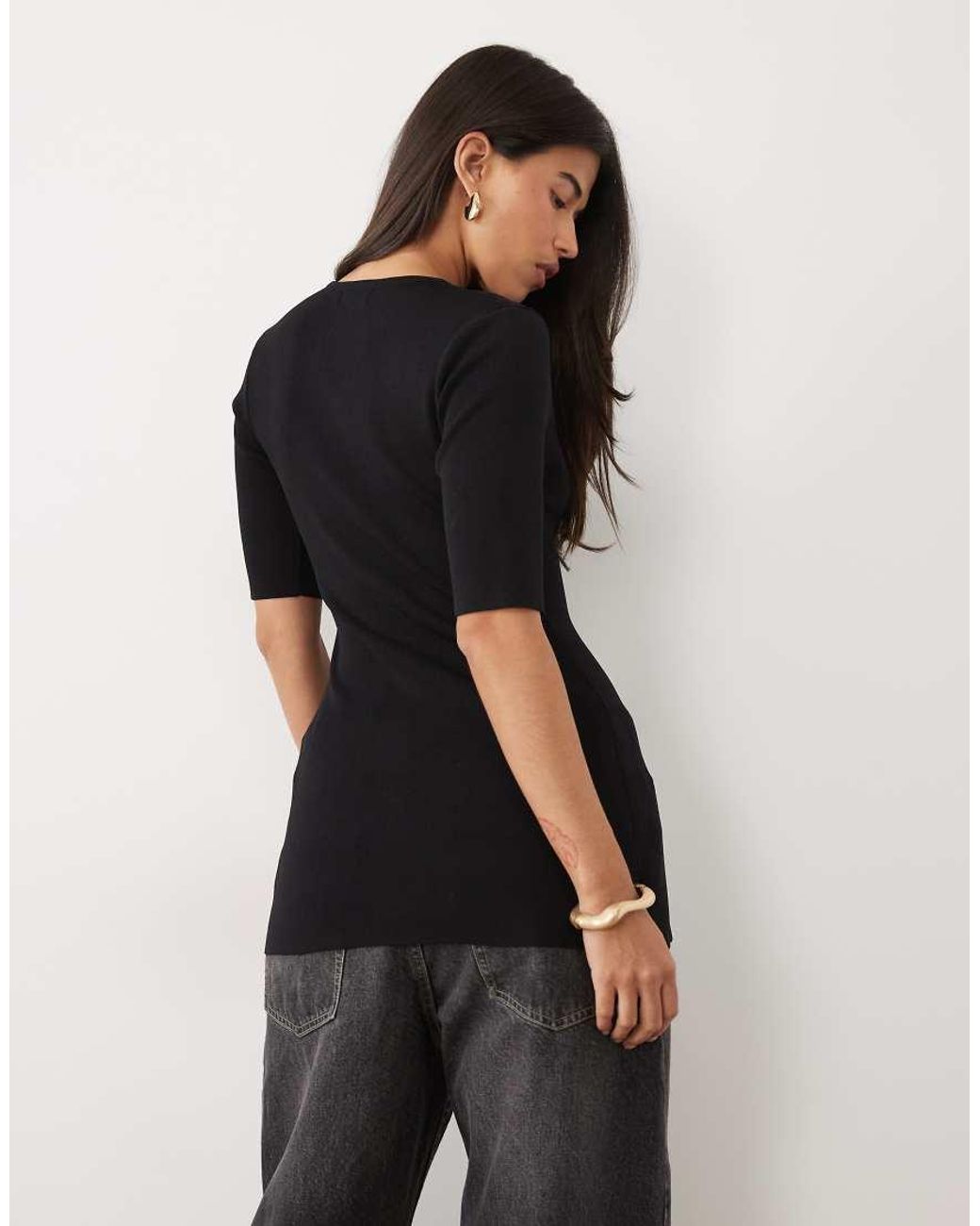 Pretty Lavish Black Knit Button Down Longline Top