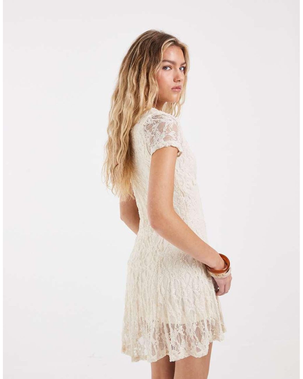 ONLY White V-Neck Lace Mini Dress