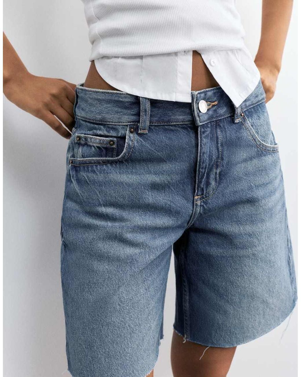 Pull&Bear White Low-rise Denim Bermuda Shorts